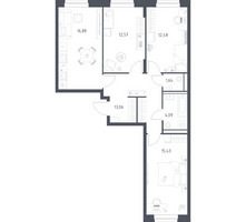 Планировка трехкомнатной(квартира) площадью 76.15 квадратных метров в “ЖК Квартал Строгино”