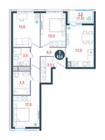 Планировка трехкомнатной(квартира) площадью 63 квадратных метров в “ЖК РУСИЧ-Кантемировский”