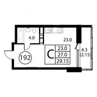 Планировка студии(квартира) площадью 29.1 квадратных метров в “ЖК Космос”