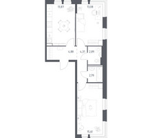 Планировка двухкомнатной(квартира) площадью 57.43 квадратных метров в “ЖК Квартал Авиаторов”