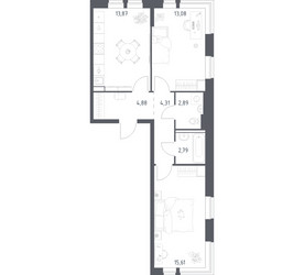 Планировка двухкомнатной(квартира) площадью 57.43 квадратных метров в ЖК “ЖК Квартал Авиаторов”