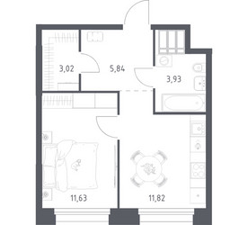 Планировка однокомнатной(апартаменты) площадью 36.24 квадратных метров в ЖК “ЖК Апарт-отель Тропарево парк”