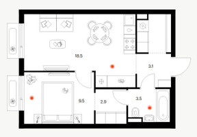 Планировка однокомнатной(квартира) площадью 40.8 квадратных метров в “ЖК Саларьево парк”