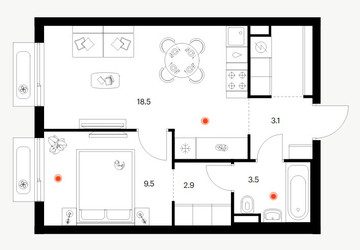 Планировка однокомнатной(квартира) площадью 40.8 квадратных метров в ЖК “ЖК Саларьево парк”