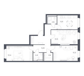 Планировка трехкомнатной(квартира) площадью 81.95 квадратных метров в ЖК “ЖК Большое Путилково”