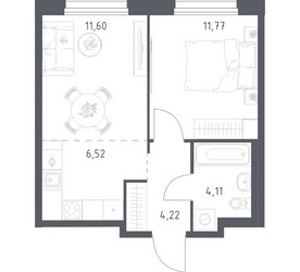 Планировка однокомнатной(квартира) площадью 38.22 квадратных метров в ЖК “ЖК Новое Внуково”