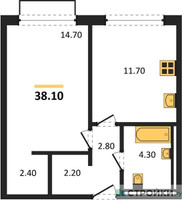 Планировка однокомнатной(апартаменты) площадью 38.1 квадратных метров в “ЖК Равновесие”