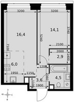 Планировка двухкомнатной(квартира) площадью 47.5 квадратных метров в “ЖК Амбер Сити”