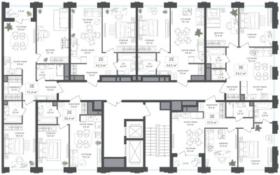 Планировка трехкомнатной(квартира) площадью 57 квадратных метров в ЖК “ЖК Михалковский”