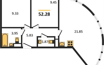 Планировка двухкомнатной(квартира) площадью 52.28 квадратных метров в ЖК “ЖК Движение. Говорово”