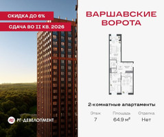 Планировка двухкомнатной(квартира) площадью 64.9 квадратных метров в “ЖК Варшавские ворота”