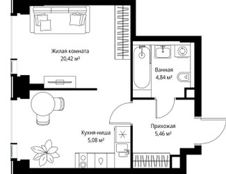 Планировка однокомнатной(квартира) площадью 35.8 квадратных метров в ЖК “Мультиквартал СИТИДЗЕН”