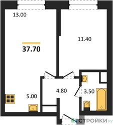 Планировка однокомнатной(квартира) площадью 38.6 квадратных метров в ЖК “ЖК Пушкино Град”