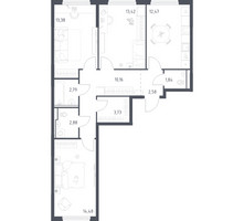 Планировка трехкомнатной(квартира) площадью 77.73 квадратных метров в “ЖК Пригород Лесное”