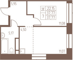Планировка двухкомнатной(квартира) площадью 37.8 квадратных метров в “ЖК Западная Ивантеевка”