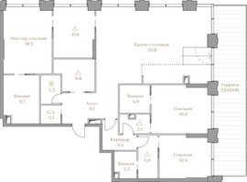 Планировка трехкомнатной(квартира) площадью 161.2 квадратных метров в “ЖК Коллекция Лужники”