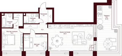 Планировка двухкомнатной(квартира) площадью 77.6 квадратных метров в ЖК “ЖК Дом 7 Даниловский”