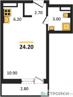 Планировка студии(квартира) площадью 24.2 квадратных метров в “ЖК Родные кварталы”