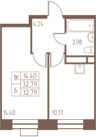 Планировка однокомнатной(квартира) площадью 32.8 квадратных метров в “ЖК Западная Ивантеевка”