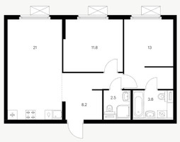 Планировка двухкомнатной(квартира) площадью 60.3 квадратных метров в “Ярославский квартал”