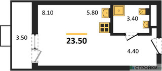 Планировка студии(квартира) площадью 23.5 квадратных метров в “ЖК Бунинские кварталы”