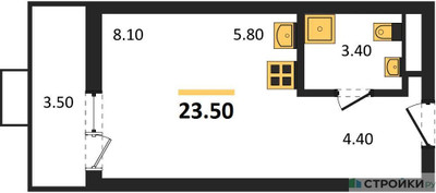 Планировка студии(квартира) площадью 23.5 квадратных метров в ЖК “ЖК Бунинские кварталы”