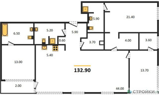 Планировка трехкомнатной(квартира) площадью 132.9 квадратных метров в “ЖК SHIFT (Шифт)”