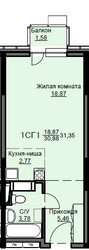 Планировка студии(квартира) площадью 32 квадратных метров в ЖК “ЖК Соболевка”