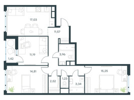 Планировка трехкомнатной(квартира) площадью 82.3 квадратных метров в “ЖК Level Лесной”