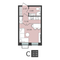 Планировка студии(квартира) площадью 26.1 квадратных метров в “ЖК Мишино-2”