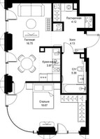 Планировка однокомнатной(квартира) площадью 53 квадратных метров в “ЖК СЕТ”