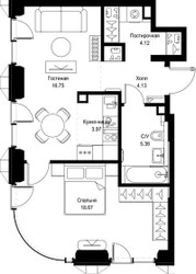 Планировка однокомнатной(квартира) площадью 53 квадратных метров в ЖК “ЖК СЕТ”