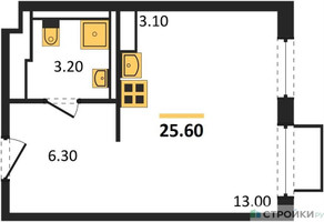 Планировка студии(квартира) площадью 25.6 квадратных метров в “ЖК Мытищи Парк”