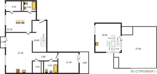 Планировка двухкомнатной(квартира) площадью 155.5 квадратных метров в “ЖК Первый квартал”