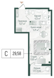 Планировка студии(квартира) площадью 31.3 квадратных метров в ЖК “ЖК Рига Хиллс”