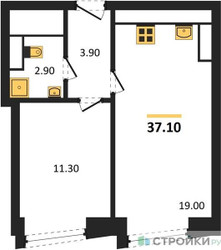 Планировка однокомнатной(квартира) площадью 37.1 квадратных метров в ЖК “ЖК Обручева 30”