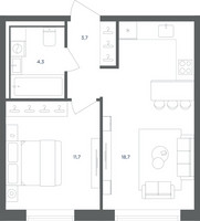 Планировка однокомнатной(квартира) площадью 38.4 квадратных метров в “ЖК Равновесие”