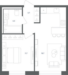 Планировка однокомнатной(квартира) площадью 38.4 квадратных метров в ЖК “ЖК Равновесие”