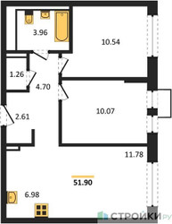 Планировка двухкомнатной(квартира) площадью 51.9 квадратных метров в ЖК “ЖК Молжаниново”