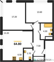 Планировка двухкомнатной(квартира) площадью 64.8 квадратных метров в “ЖК Переделкино Ближнее”