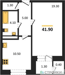 Планировка однокомнатной(квартира) площадью 41.9 квадратных метров в ЖК “ЖК Три квартала”
