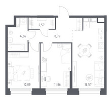 Планировка двухкомнатной(апартаменты) площадью 55.54 квадратных метров в “ЖК Апарт-отель Тропарево парк”