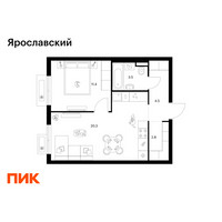 Планировка однокомнатной(квартира) площадью 42.5 квадратных метров в “ЖК Ярославский”