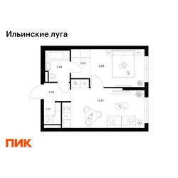 Планировка однокомнатной(квартира) площадью 35.75 квадратных метров в ЖК “ЖК Ильинские луга”