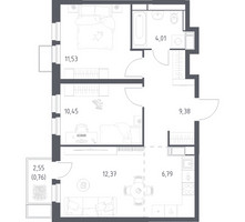 Планировка двухкомнатной(квартира) площадью 55.29 квадратных метров в “ЖК Большое Путилково”
