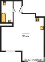 Планировка однокомнатной(квартира) площадью 44.1 квадратных метров в “ЖК Радость (Радумля Парк)”