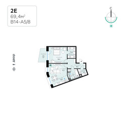 Планировка двухкомнатной(квартира) площадью 69.4 квадратных метров в ЖК “СберСити в Рублево-Архангельском”