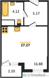 Планировка студии(квартира) площадью 27.27 квадратных метров в ЖК “ЖК Светлый мир БиоПолис”