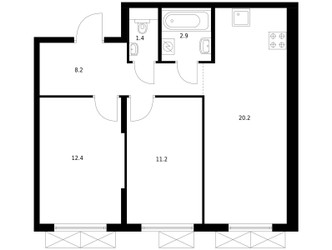 Планировка двухкомнатной(квартира) площадью 56.3 квадратных метров в ЖК “ЖК Ильинские луга”