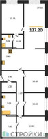 Планировка 4+ комнатной(квартира) площадью 127.2 квадратных метров в “ЖК Квартал Метроном”